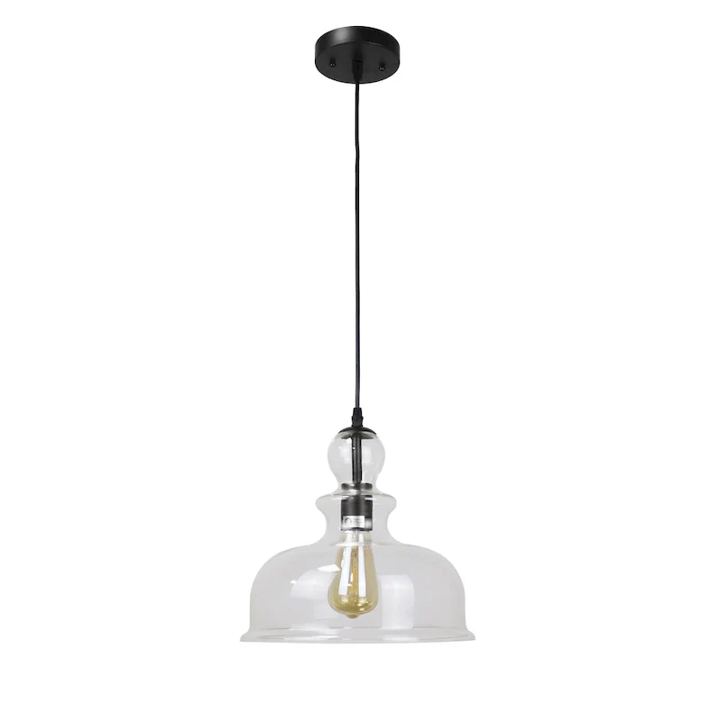 1-light Clear White Glass w/ Matte Black Hanging Pendant