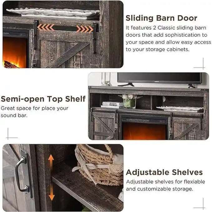 Farmhouse Fireplace TV Stand, Entertainment Center, Media Console