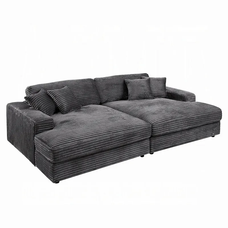 Liny 2pc Sectional Sofa Daybed Set, 4 Throw Pillows, Dark Gray Velvet