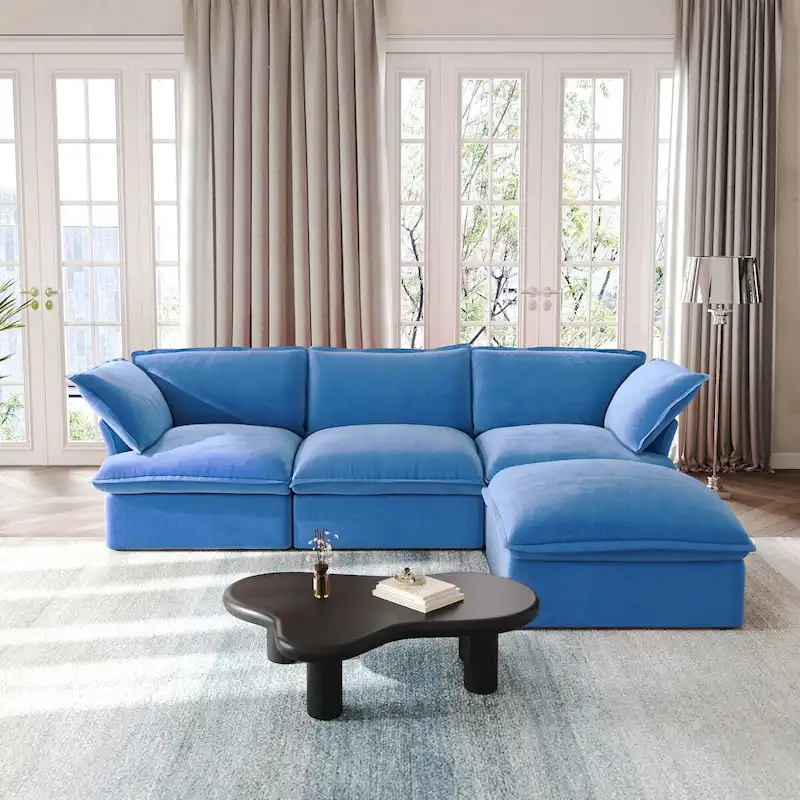 L Shape Sectional Couches, Deep Couch Sectional Sofa with Chaise Ottoman, Modern Comfy Modular Sectional Sofas