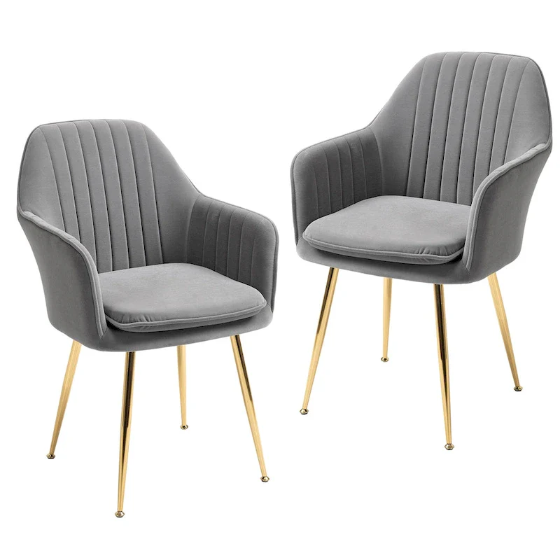 Accent Arm Chairs Set of 2 Upholstered Velvet Dining Chairs