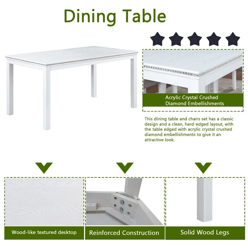 6-Piece Solid Wood Dining Table Set