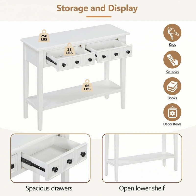 Entryway Table with 2 Drawers(White)