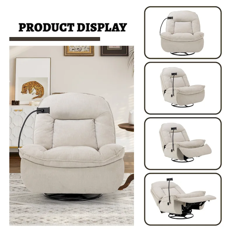 Clihome Adjustable Swivel Chenille Recliner with Phone Holder