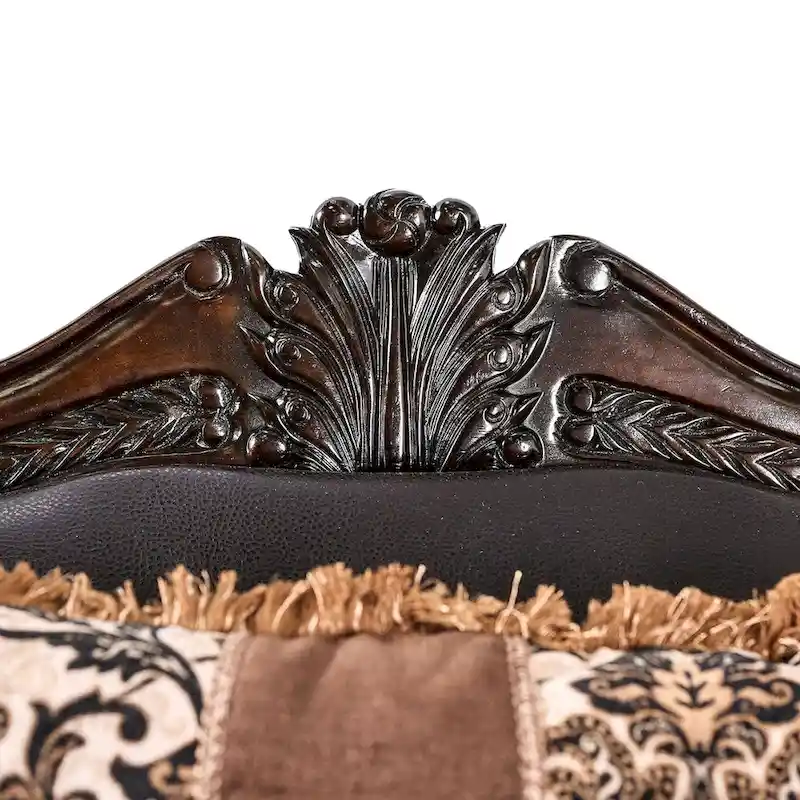 2pc Sofa Loveseat Set, Dark Brown Faux Leather, 5 Accent Pillows