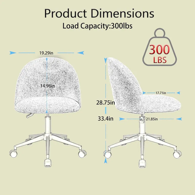 Boucle Office Chair Desk Chair, Mid-Back Adjustable Swivel Computer Chair with Black Legs, Upholstered Desk Chair with Wheels