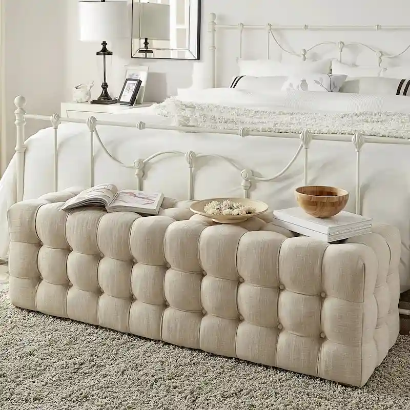 Knightsbridge Linen Fabric Tufted Bench by iNSPIRE Q Artisan