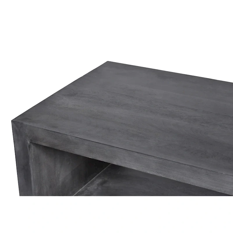 Keli 58 Inch Cube Shaped Wooden Coffee Table with Open Bottom Shelf, Charcoal Gray