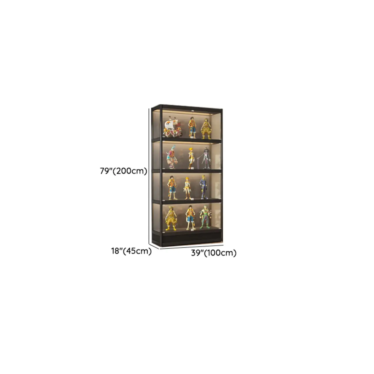 Adjustable Black Metal Shelf Glass Display Cabinet