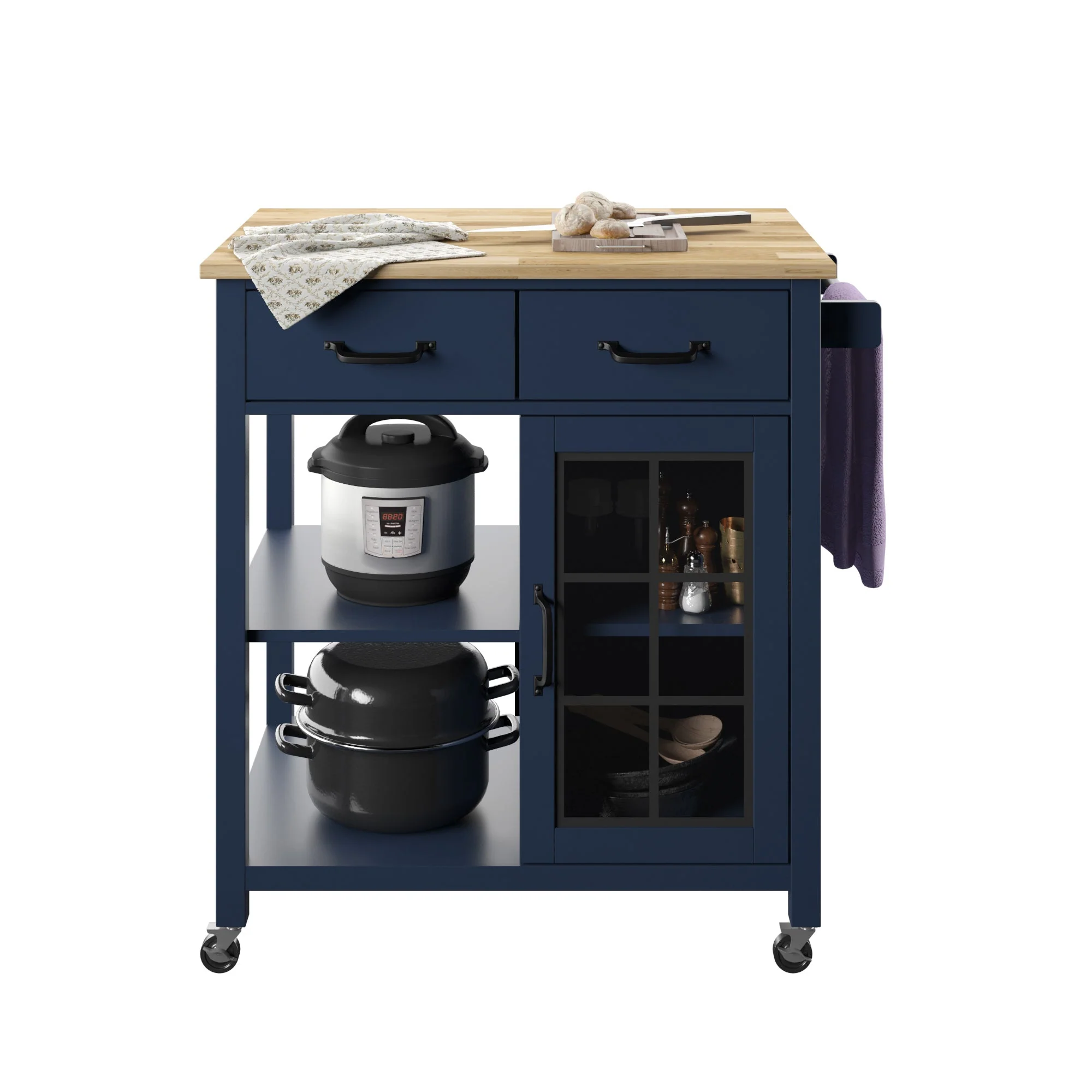 Compact Rolling Kitchen Island Cart with Storage