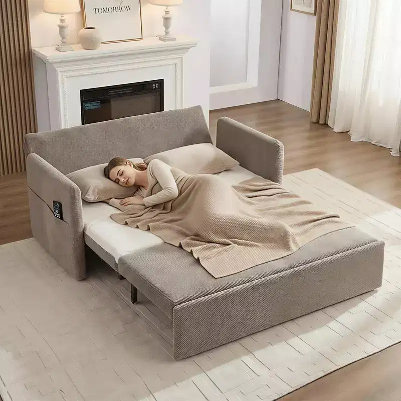 Mjkone Convertible Sofa Bed with Adjustable Backrest, Bubble Fleece, Grey