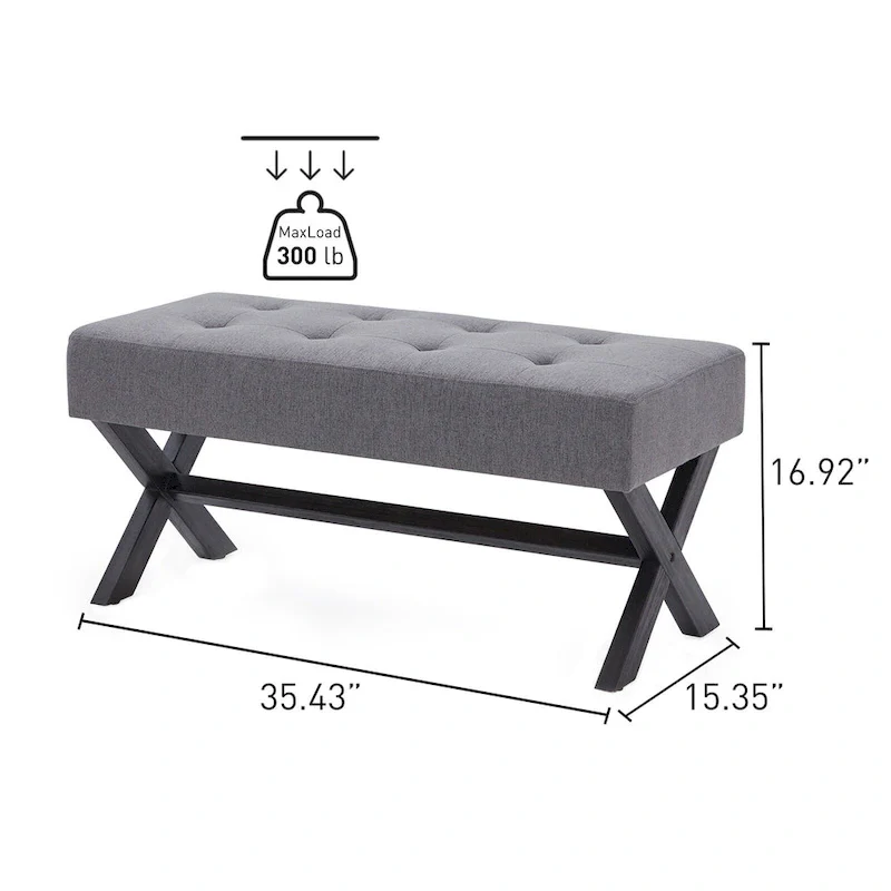 Upholstered Entryway Bench, Polyester, X-Shaped Wood Legs, 35.4