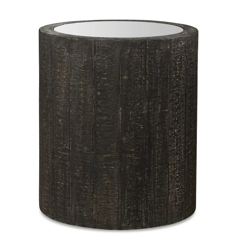 Mirrored Top Drum End Accent Table - 25 - Black