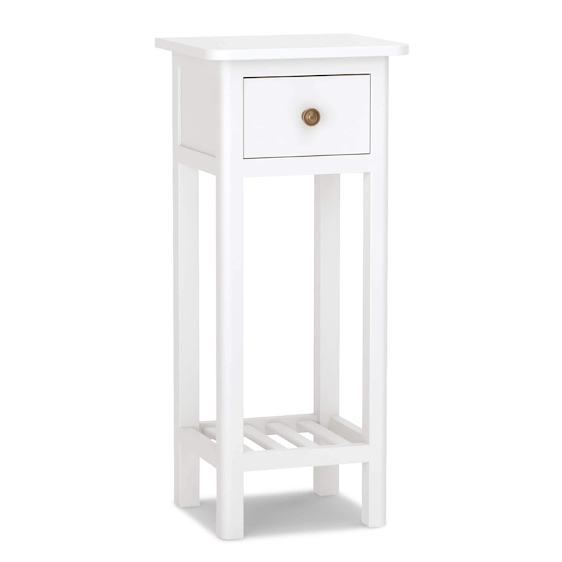 2 Tier Narrow Side Table Wood Slim End Table Nightstand with Drawer