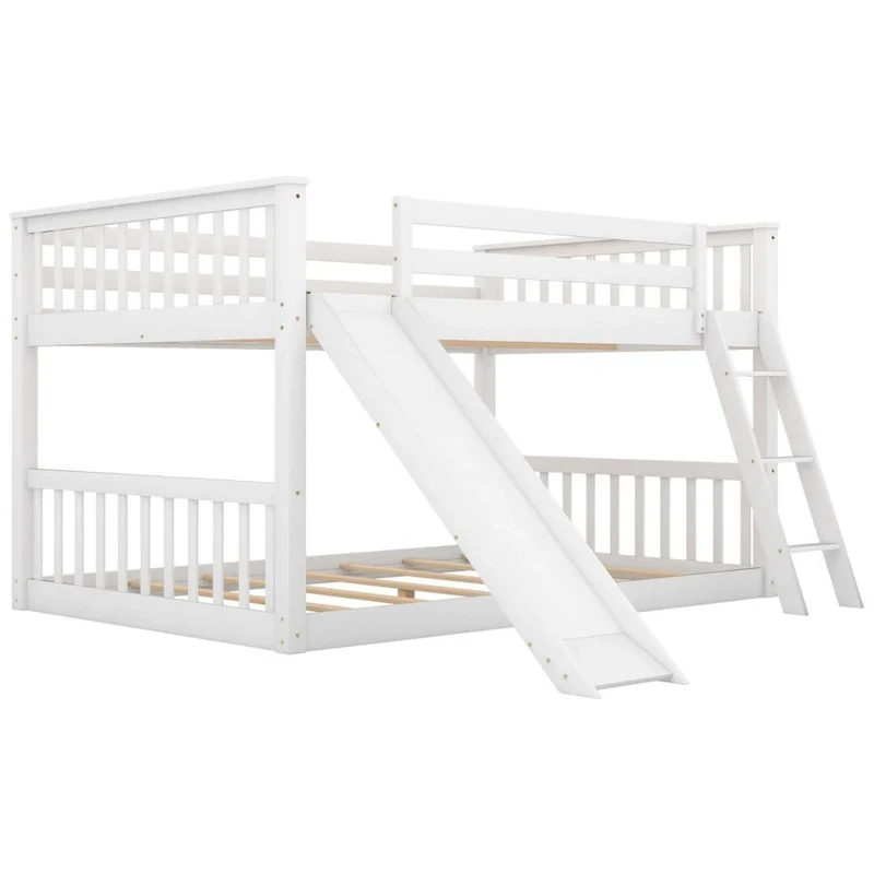 Bunk Bed with Convertible Slide and Ladder, Grey/White