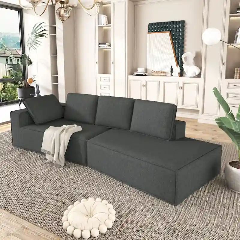 Grey 125  Modern 4-Seat Chaise Lounge Sofa for Living Room Relaxation, Indoor Sleeper