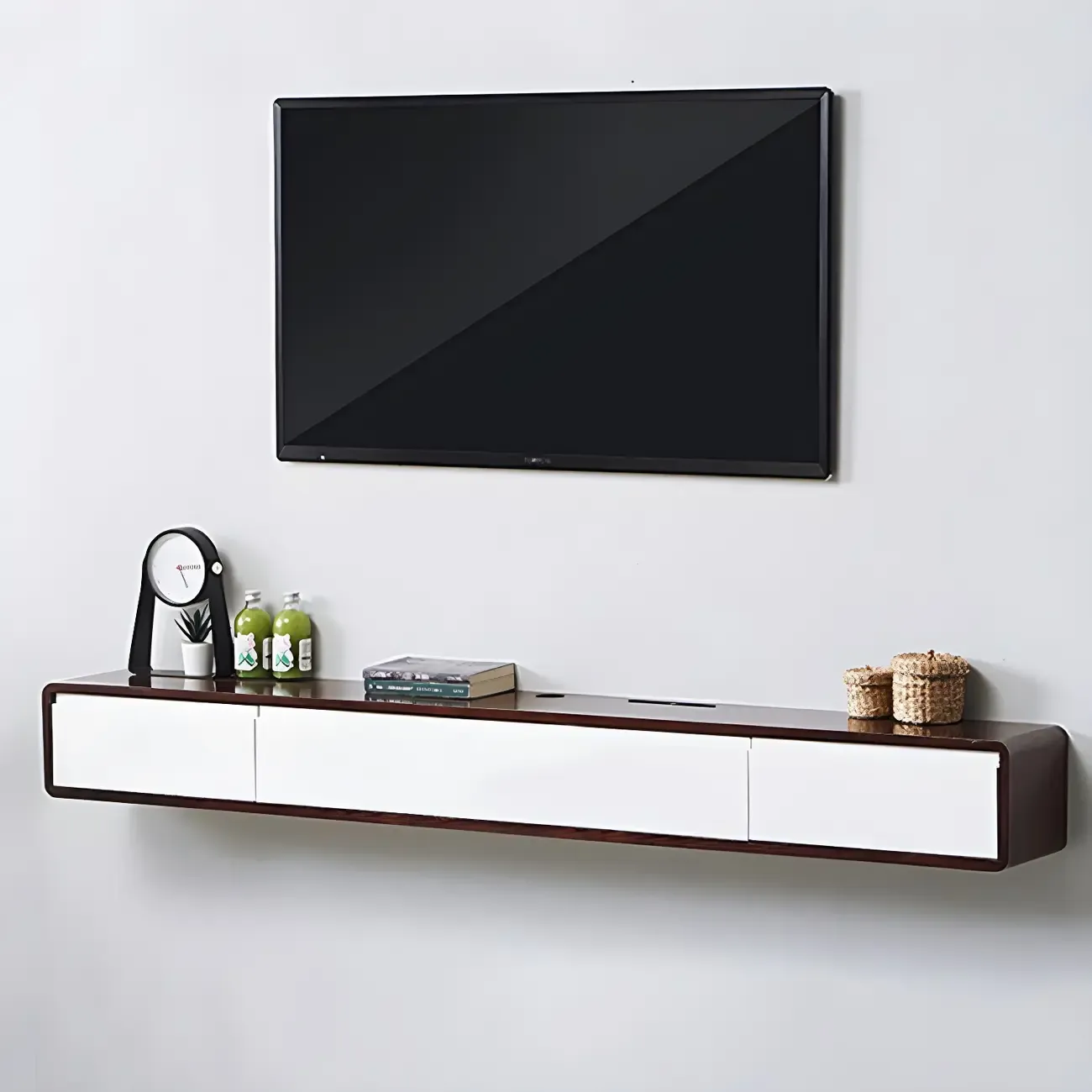 Rectangular Wall-Mounted Wood Drawers TV Stand White