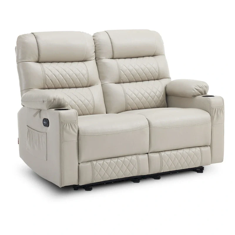 Power Recliner Loveseat, Saddle/Dark Brown/Light Grey, Heat & Massage, Seats 2