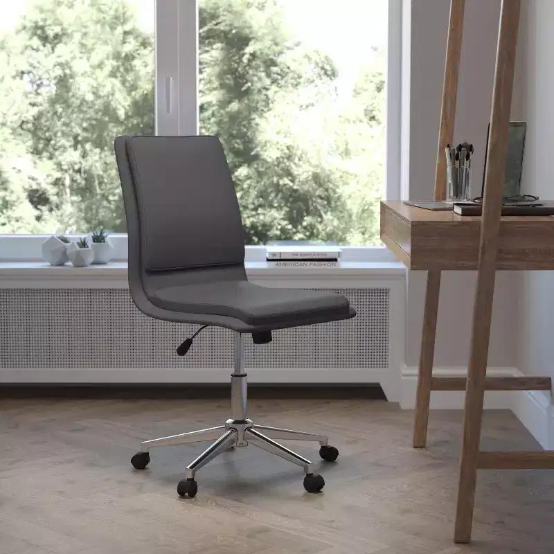 Emma and Oliver Modern Faux Leather Upholstered Mid-Back Home Office Chair with 5 Star Base and Pneumatic Seat Height Adjustment