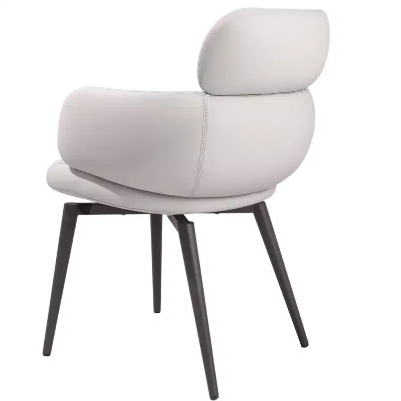 HomeRoots Light Gray and Black Faux Leather and Metal Dining Arm Chair