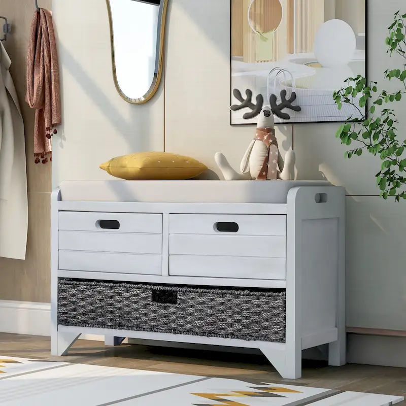 Nestfair Storage Bench Entryway Bench with Removable Basket and 2 Drawers
