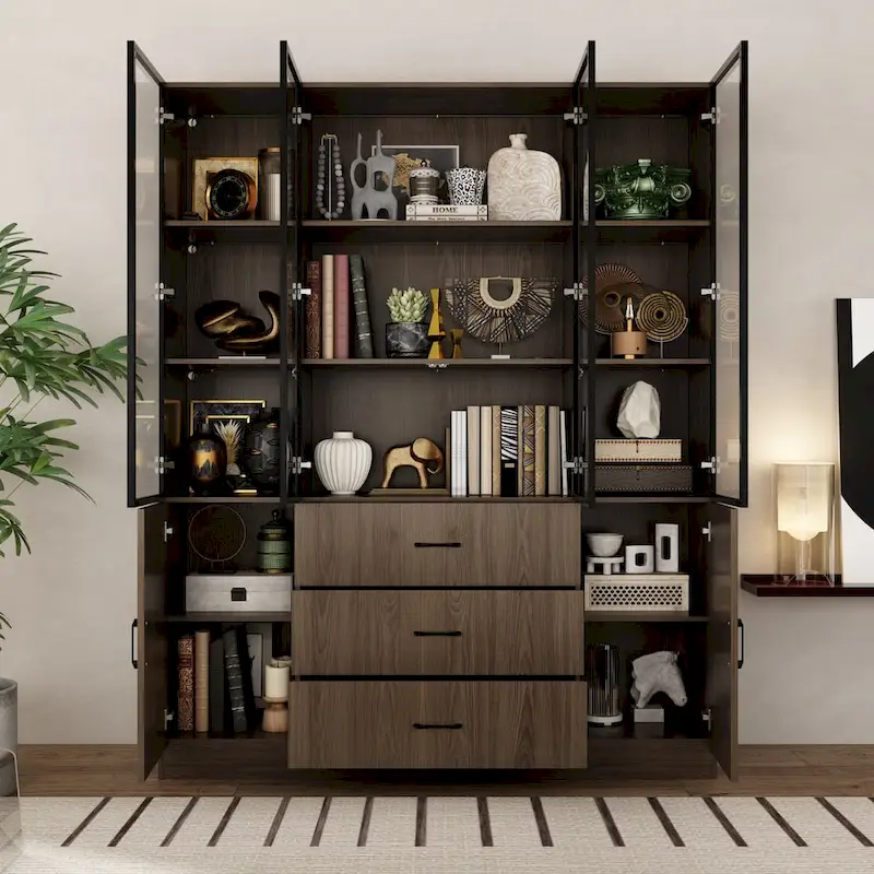 Modular Wood Grain Aluminum Alloy Cabinet with LED Lighting