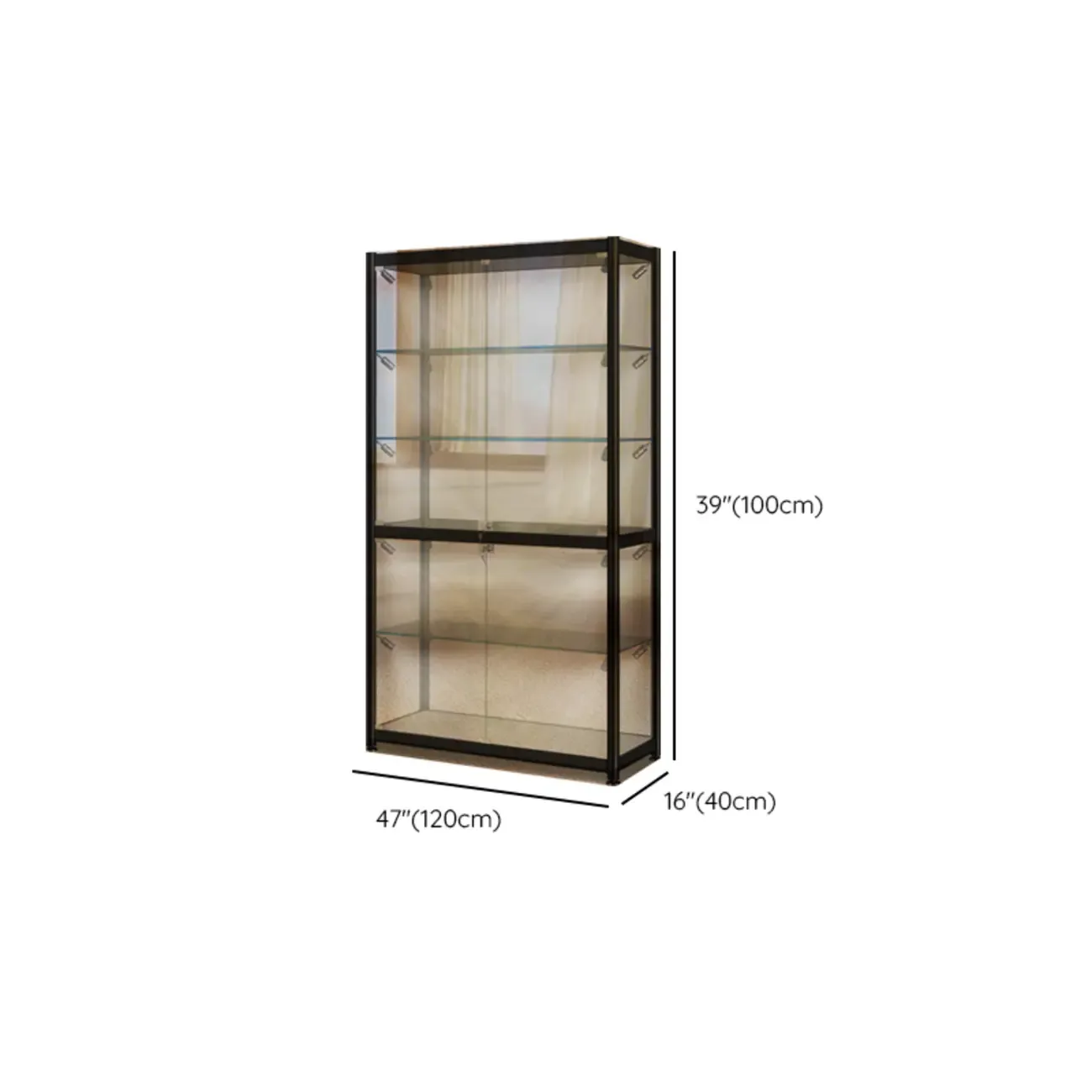 Modern Black Clear Glass LED Adjustable Display Cabinet