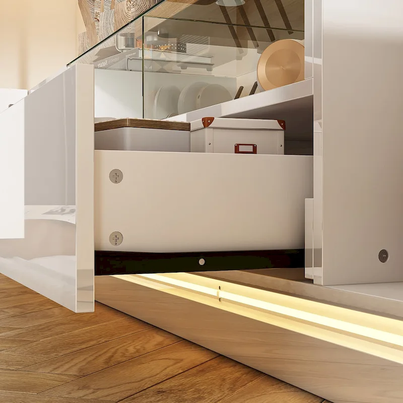 White LED TV Stand 70 TV High Gloss TV Entertainment Center Glass Top