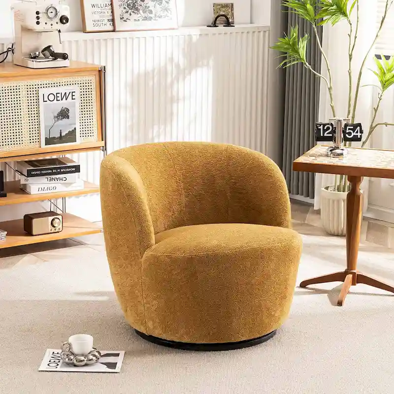 Single Fabric Modern Accent Chair 360 Degree Rotation Swivel Barrel Chairs