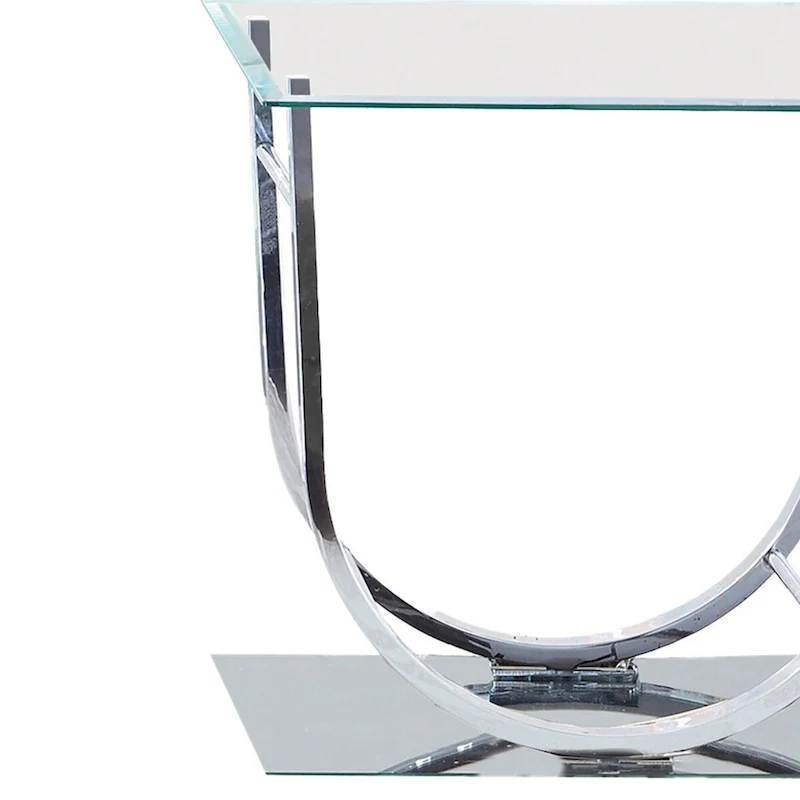 Tempered Glass Top End Table with U Shape Metal Frame, Chrome and Clear