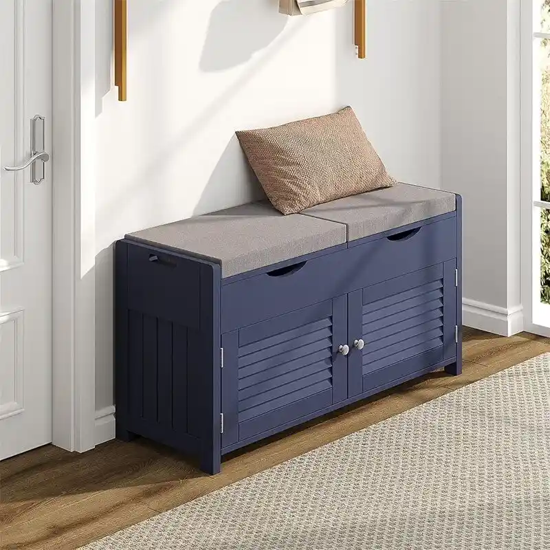 Gray Louvered Shoe Storage Bench - 29.53W x 19.69H x 13.78D