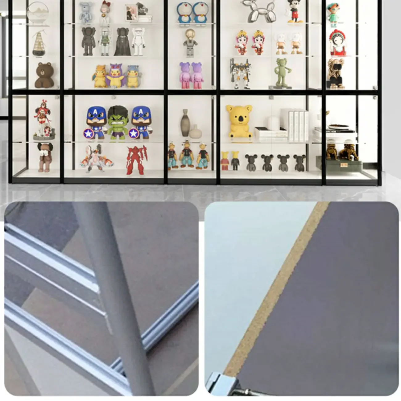 Black Metal Frame Clear Glass Shelf Curio Cabinet