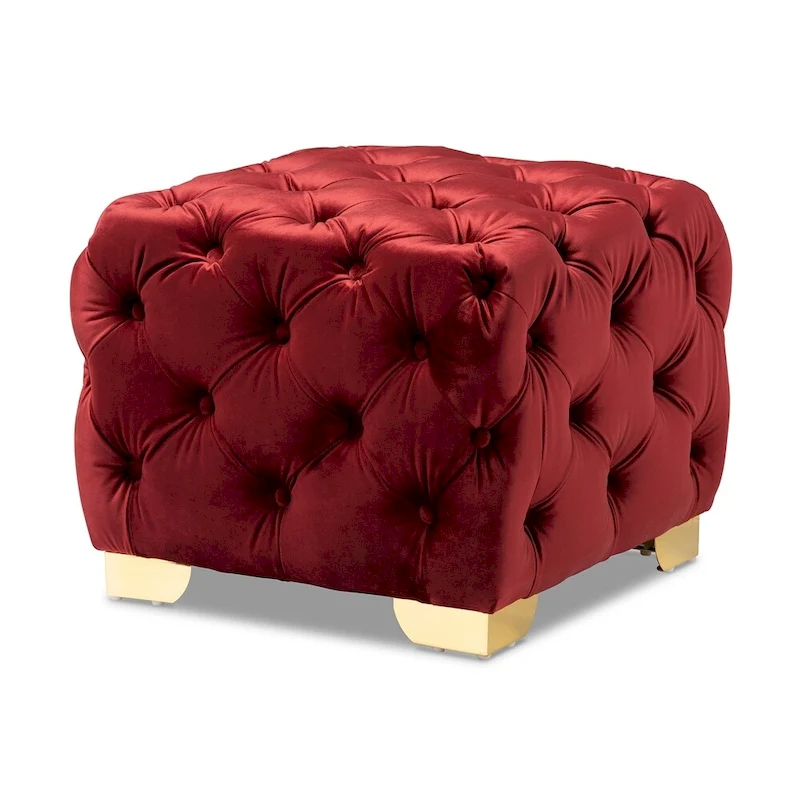 Glam Velvet Ottoman with Gold Legs