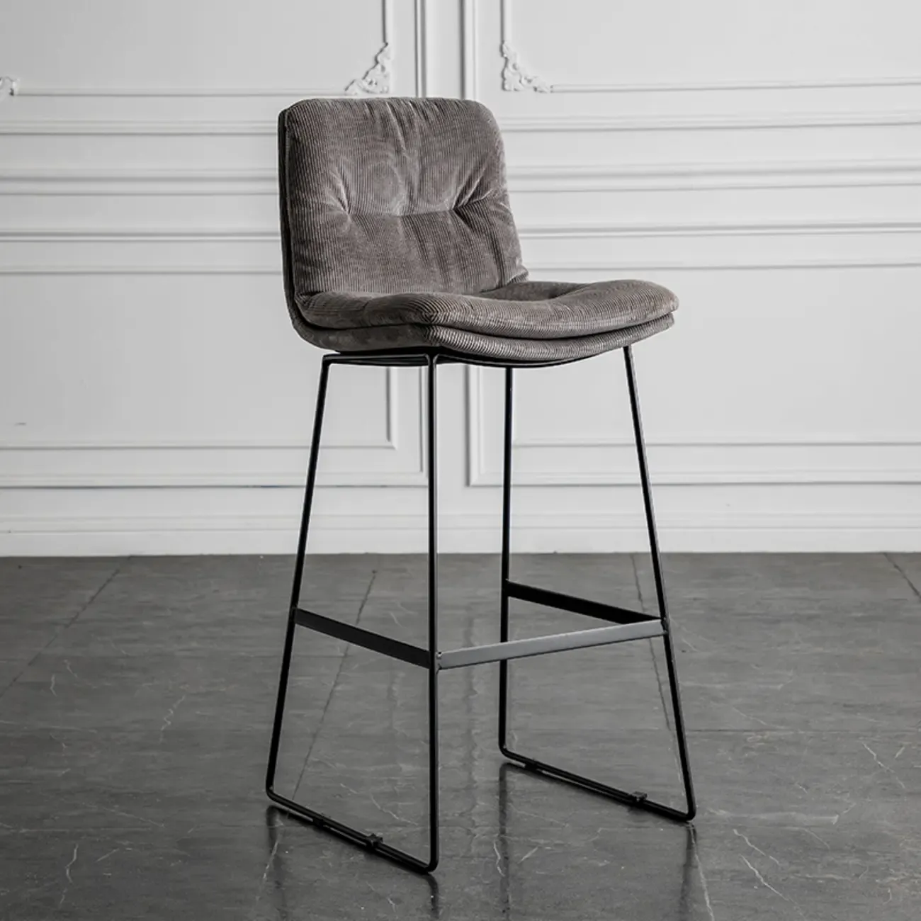 Modern Upholstered Low Back Metal Sled Bar Stools