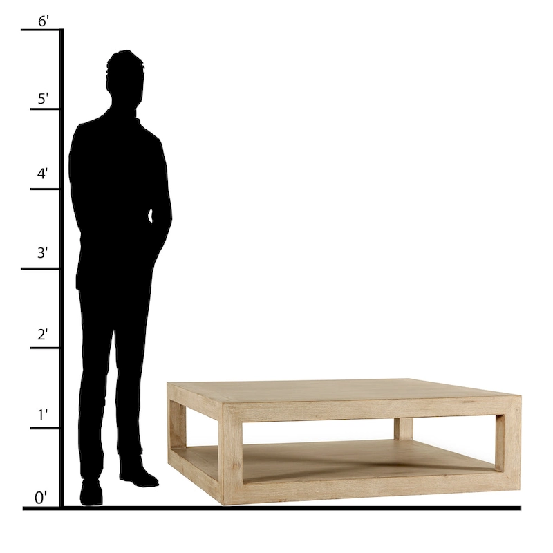 Artissance Versatile Peking Grand Framed Square Coffee Table With Weathered White Wash, 50 Inch Long