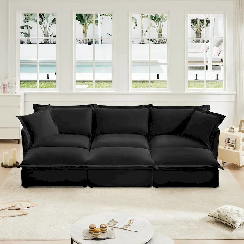 120 Chenille 3-Seater Sectional Sofa with 3 Ottomans