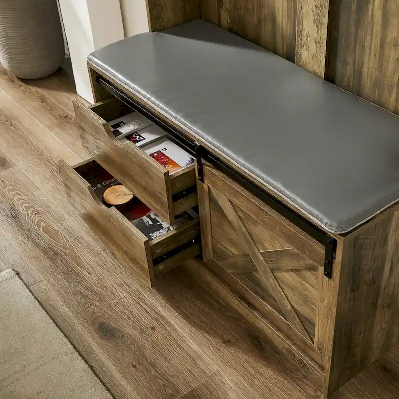 Hall Tree with Coat Rack, Bench, Drawers