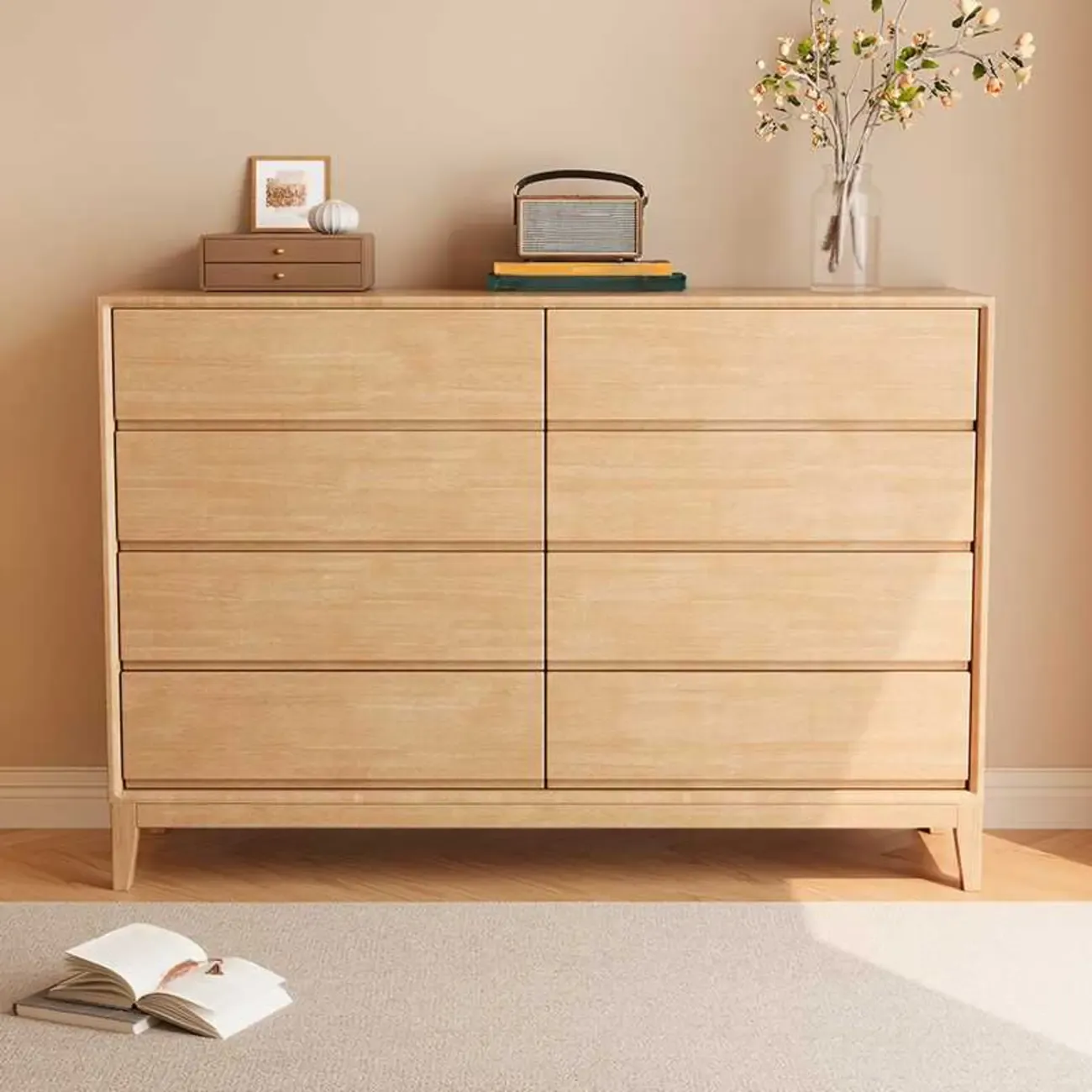 Simplistic Natural Wood 4-Tier Living Room Storage Chests