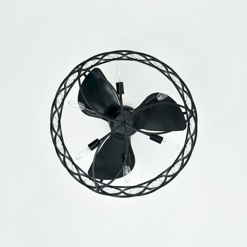 Dakanda 24 Inch Matte Black finish 6 Light, 3 Blade Crystal Ceiling Fandelier with Remote