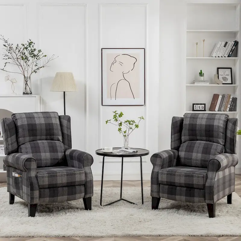 HOMYKA Manual Pushback Recliner Adjustable Accent Chair Wingback Armchair Set of 2