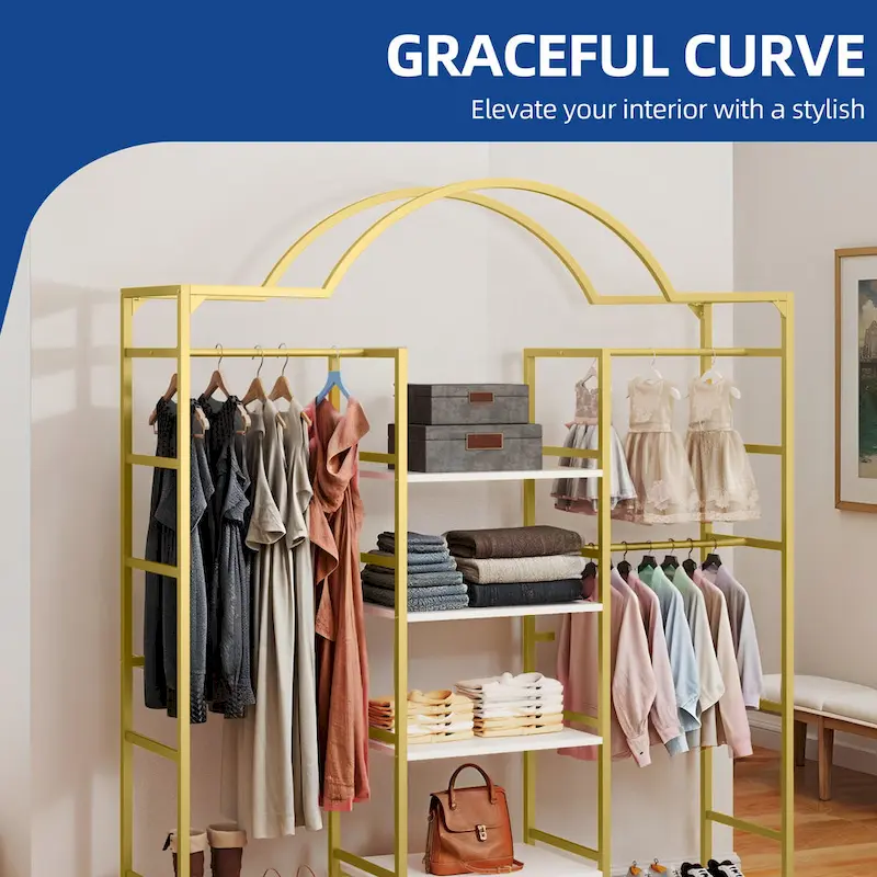 Moasis 4 Tiers Heavy Duty Coat Rack Garment Racks with 3 Hang Rods & 6 Shelves