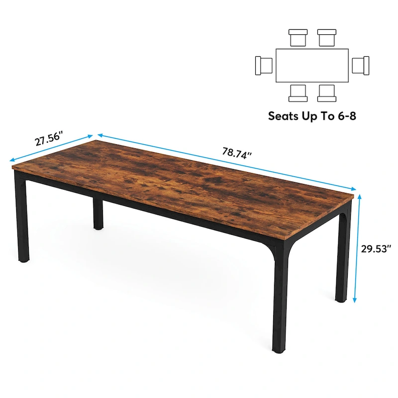 78.74 Inches Industrial Rectangular Dining Table with Heavy-Duty Metal Legs (Only Table)