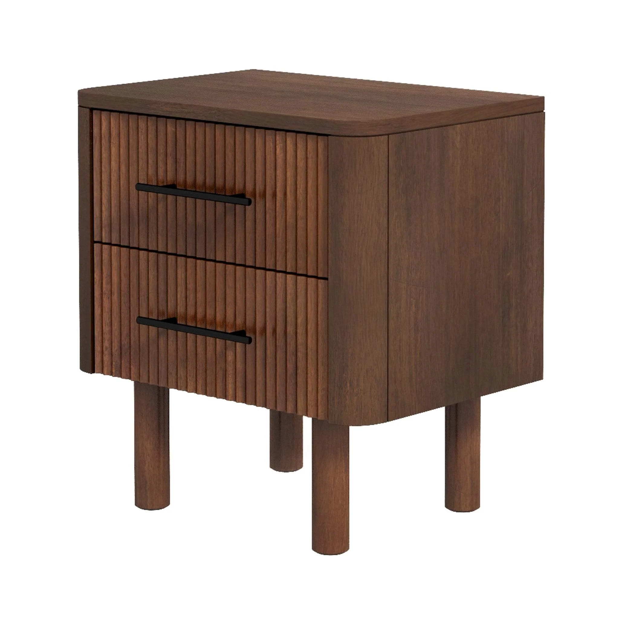 Logan Mid Century Modern Reeded Nightstand with 2 Drawers