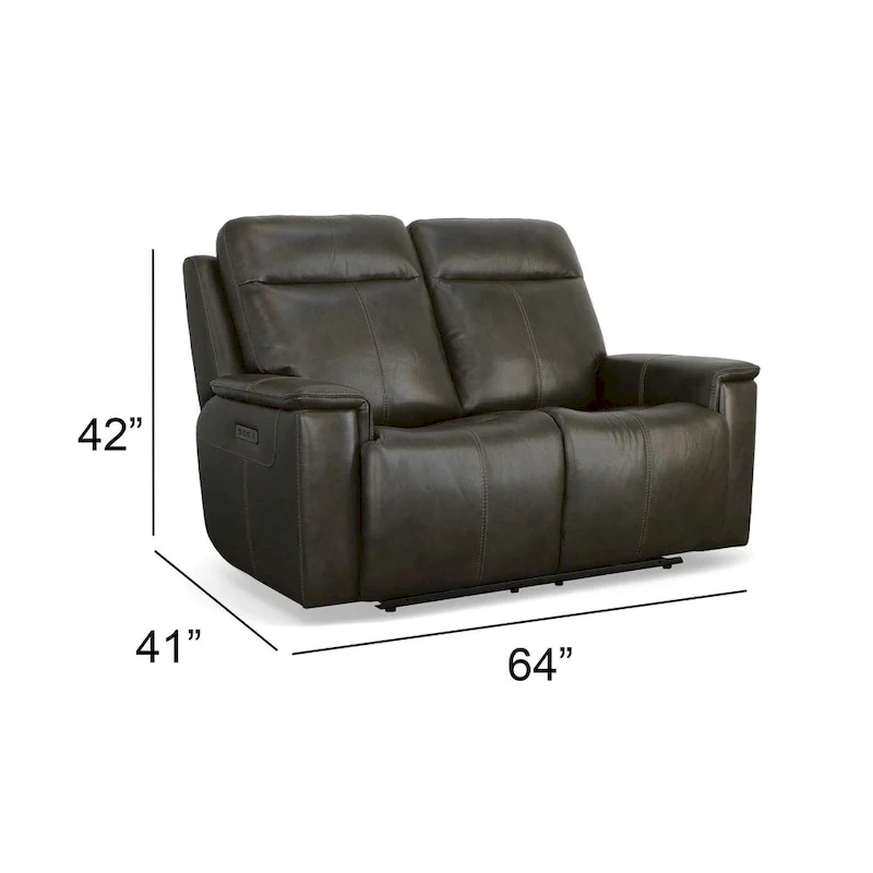 Zero Gravity Top Grain Leather Power Reclining Loveseat with Power Headrests & Lumbar - 64 x 42 x 41