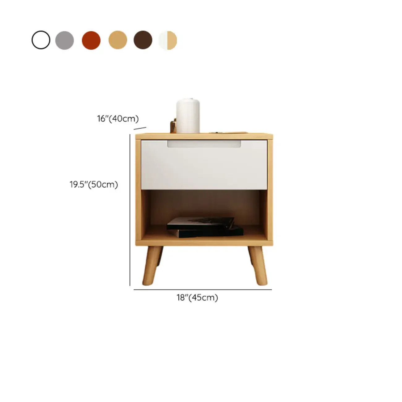 Narrow Solid Wood Bedside 2 Drawers Nightstand in Natural