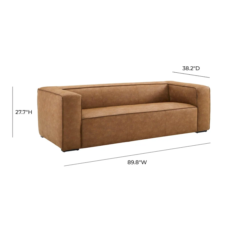 Brown Blended Leather Sofa - Modern Low-Profile (89.8