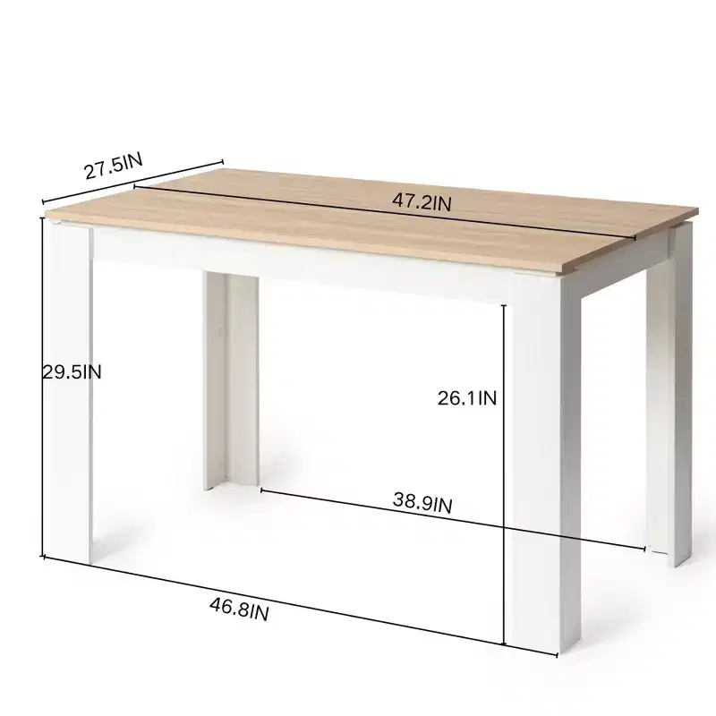 White & Beige Rectangle Dining Table for 4, MDF Tabletop