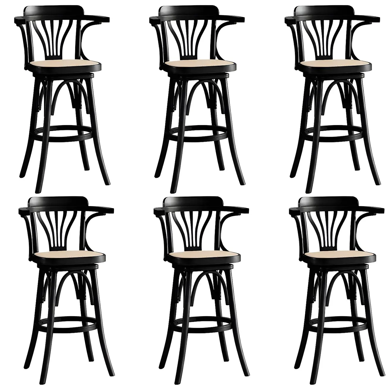 Timeless Square Rattan Wood Low Back Bar Stool in Brown/ Black