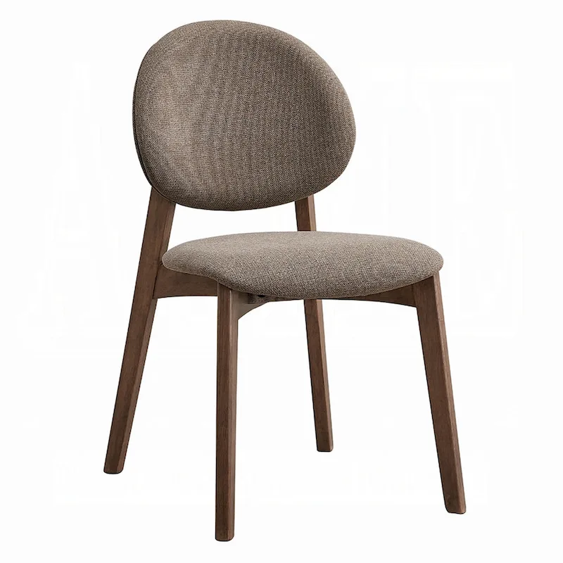 Hamza Side Dining Chair Set of 2, Light Brown Linen, Walnut Rubberwood