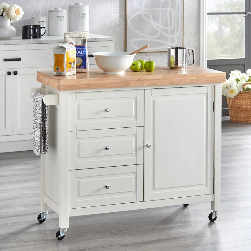 Macaulay Natural Rubberwood Rolling Kitchen Island Cart